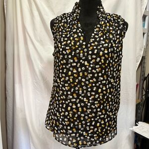 White House Black Market Dotted Sleeveless Ruffle Top in polka dot